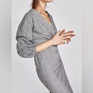 Zara Black Gray White Checkered Crossover Shift Tube Knee Length Dress